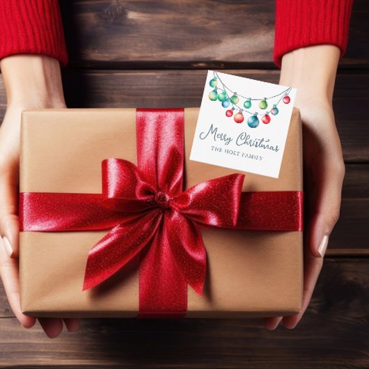 Waterverf Kleurrijke Kerst String Lights Foto Notitiekaartje