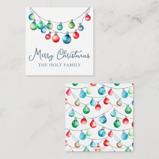 Waterverf Kleurrijke Kerst String Lights Notitiekaartje (Voorkant / Achterkant)