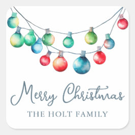 Waterverf Kleurrijke Kerst String Lights Vierkante Sticker
