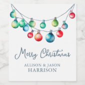 Waterverf Kleurrijke Kerst String Lights Wijn Etiket (Enkel label)