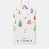 Waterverf kleurrijke kerstbomen cadeaulabel (Achterkant)