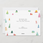 Waterverf kleurrijke kerstbomen feestdagenkaart (Achterkant)