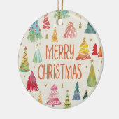 Waterverf kleurrijke kerstbomen keramisch ornament (Links)