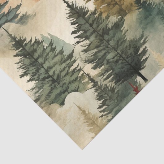 Waterverf Kleurrijke kerstbomen op een helling Tissuepapier (Detail)