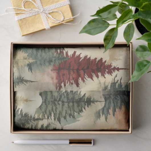 Waterverf Kleurrijke kerstbomen op een helling Tissuepapier (Geschenk)