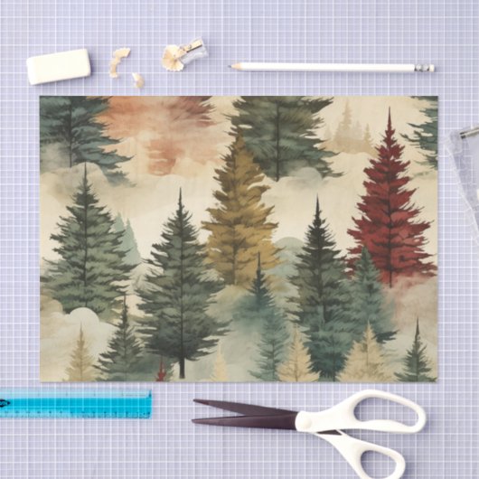 Waterverf Kleurrijke kerstbomen op een helling Tissuepapier (Craft)