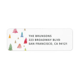 Waterverf Kleurrijke Kerstbomen Retouradres Etiket