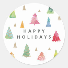 Waterverf Kleurrijke kerstbomen Sticker