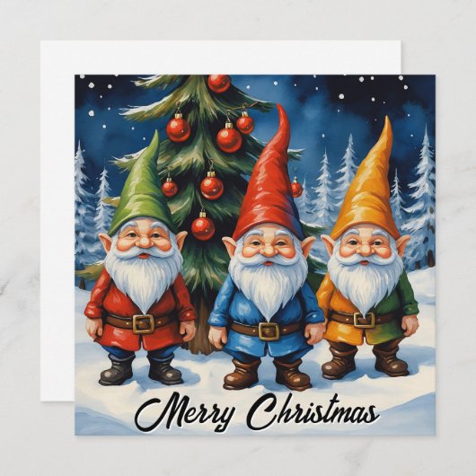 Waterverf Kleurrijke Kerstkabouters Winterbos Feestdagenkaart (Voorkant / Achterkant)