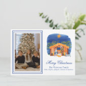 Waterverf Kleurrijke Kerstmis Geboorte Foto Feestdagenkaart (Staand voorkant)