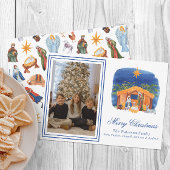 Waterverf Kleurrijke Kerstmis Geboorte Foto Feestdagenkaart