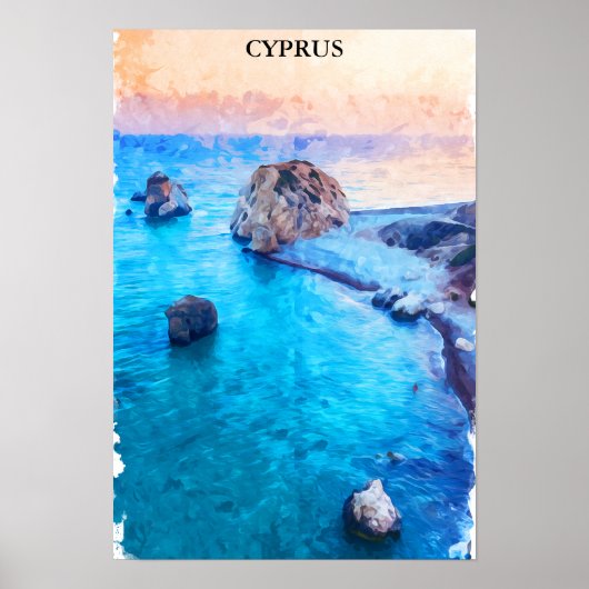Waterverf kleurrijke kustlijn van Cyprus Poster (Voorkant)