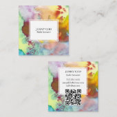 Waterverf kleurrijke levendige getextureerde QR-co Vierkante Visitekaartje (Voorkant / Achterkant)