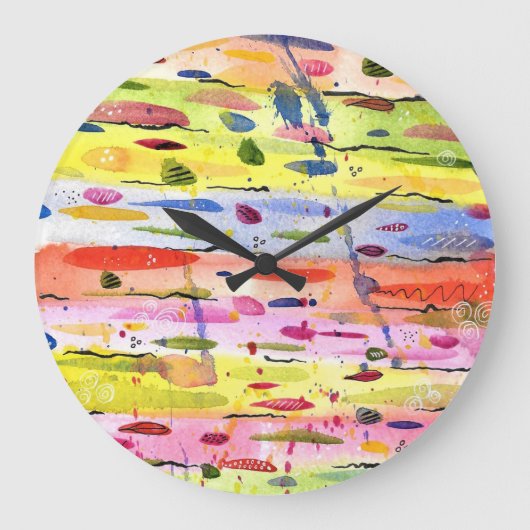 Waterverf kleurrijke lijnen Abstract Grote Klok (Voorkant)