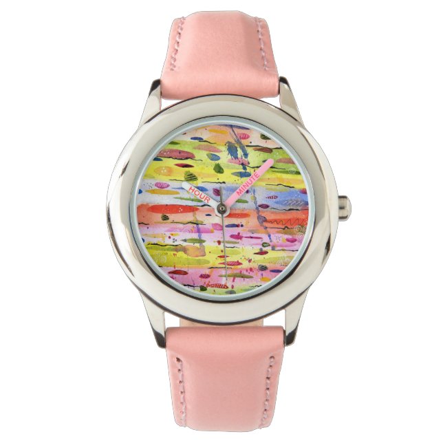 Waterverf kleurrijke lijnen Abstract Horloge (Voorkant)