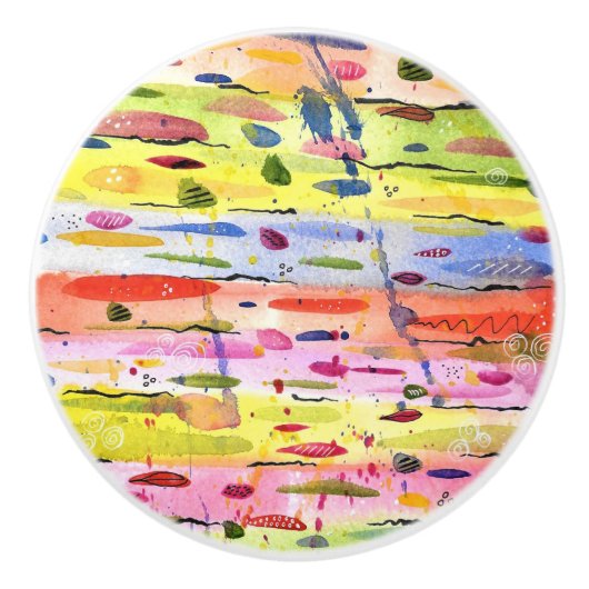 Waterverf kleurrijke lijnen Abstract Keramische Knop (Voorkant)