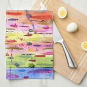 Waterverf kleurrijke lijnen Abstract Theedoek (Quarter Fold)