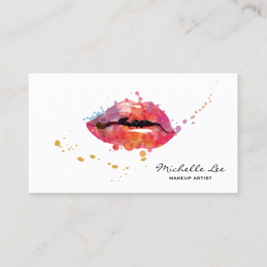 Waterverf Kleurrijke Lips Makeup Artist Salon Visitekaartje (Voorkant)