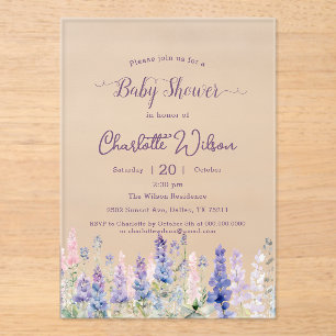 Waterverf Kleurrijke Lupine Bloemen Baby Shower Acryl Uitnodigingen