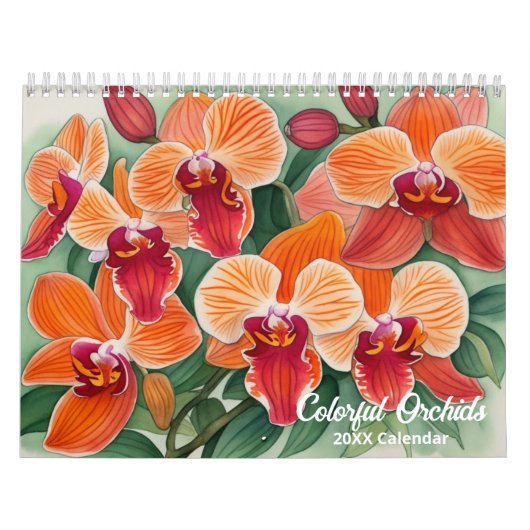 Waterverf Kleurrijke Orchidee Botanische Kalender (Hoes)