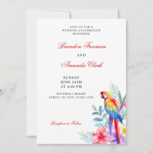 Waterverf Kleurrijke Parrot Floral Wedding Kaart (Voorkant)