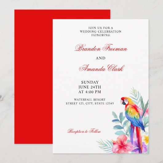 Waterverf Kleurrijke Parrot Floral Wedding Kaart (Voorkant / Achterkant)