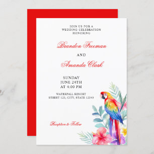 Waterverf Kleurrijke Parrot Floral Wedding Kaart