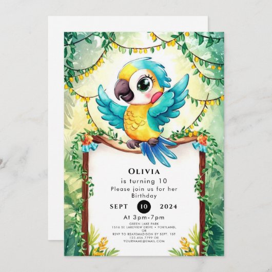 Waterverf Kleurrijke Parrot Verjaardag Kaart (Voorkant / Achterkant)