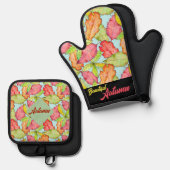 Waterverf Kleurrijke Patroon Mooie Faii bladeren Ovenwant & Pannenlap Set (Voorkant / Achterkant)