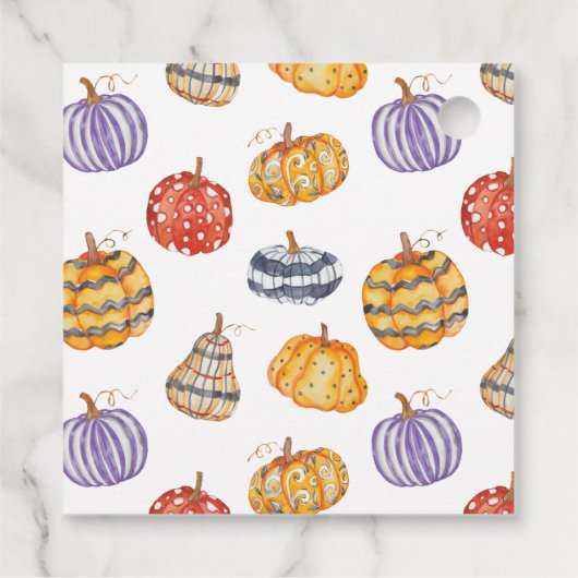 Waterverf Kleurrijke Patterned Pompoenen Bedankjes Labels (Achterkant)