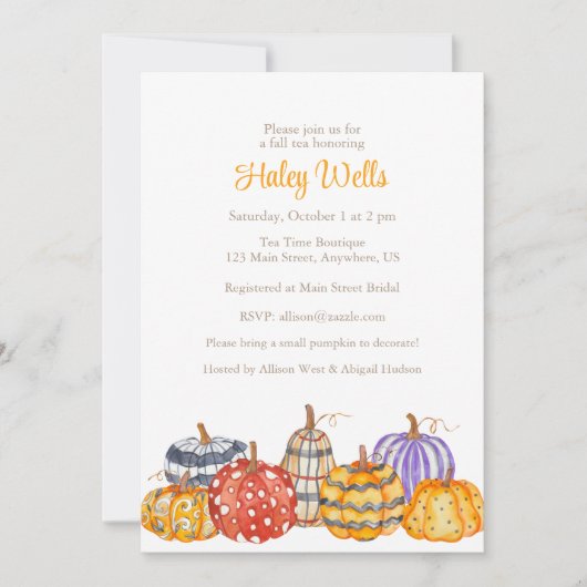 Waterverf Kleurrijke Patterned Pompoenen Kaart (Voorkant)