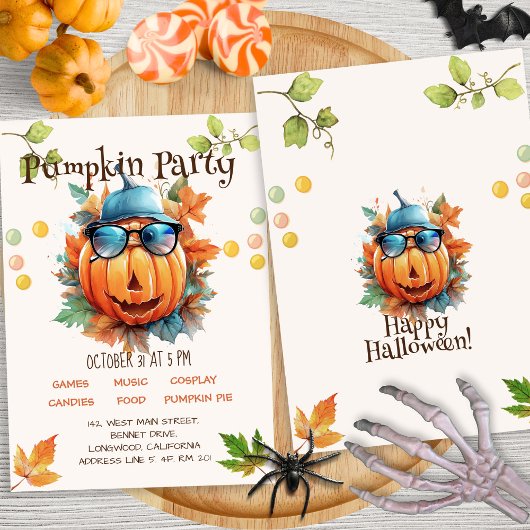 Waterverf Kleurrijke Pompoen Kinder Halloween Part Kaart