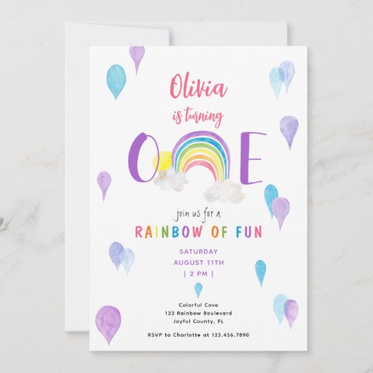 Waterverf Kleurrijke Rainbow ONE Eerste Verjaardag Kaart (Voorkant)