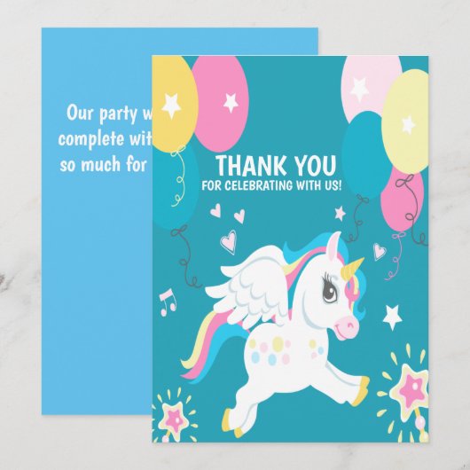 Waterverf Kleurrijke Regenboog Eenhoorn meisje Ver Bedankkaart (Voorkant / Achterkant)