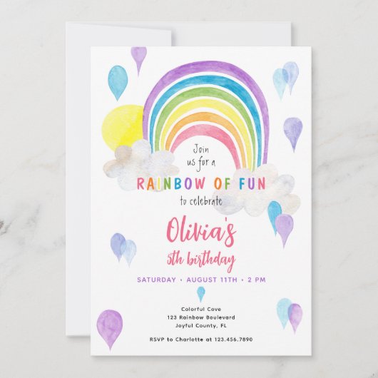 Waterverf Kleurrijke Regenboog Van Leuke Verjaarda Kaart (Voorkant)