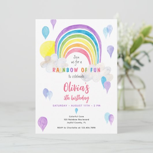 Waterverf Kleurrijke Regenboog Van Leuke Verjaarda Kaart (Staand voorkant)