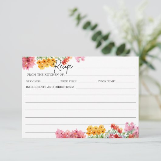 Waterverf Kleurrijke Roze Bloemen Recept Kaart (Staand voorkant)
