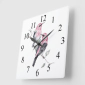 Waterverf kleurrijke roze en zwarte vogels op bijk vierkante klok (Hoek)