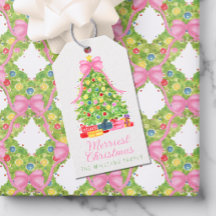 Waterverf Kleurrijke Roze Strik Kerstboom