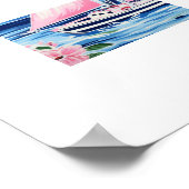 Waterverf Kleurrijke Roze Zeilboot Coastal Blue Poster (Hoek)