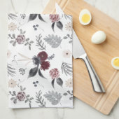 Waterverf Kleurrijke Rozen Grijze bladeren Theedoek (Quarter Fold)