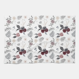 Waterverf Kleurrijke Rozen Grijze bladeren Theedoek