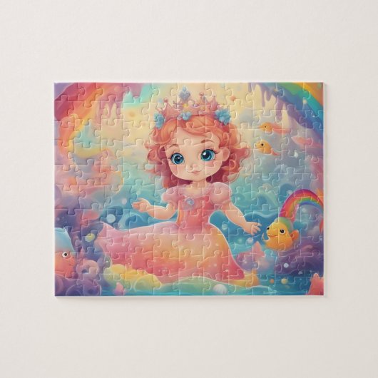 Waterverf Kleurrijke Schattigee Kleine Prinses Legpuzzel (Horizontaal)