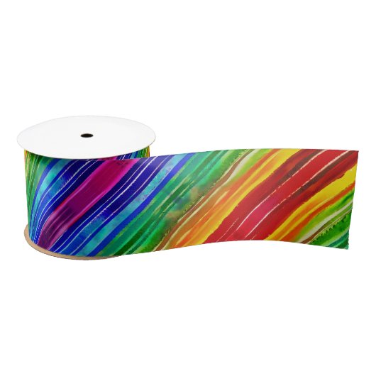 Waterverf kleurrijke stripes moderne regenboog satijnen lint (Spoel)