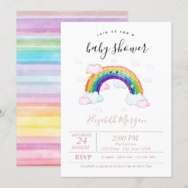 Waterverf kleurrijke stripes regenboogBaby shower Kaart