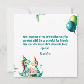 Waterverf Kleurrijke Trex Dinosaurus 1e Verjaardag Bedankkaart (Achterkant)