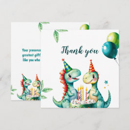 Waterverf Kleurrijke Trex Dinosaurus 1e Verjaardag Bedankkaart