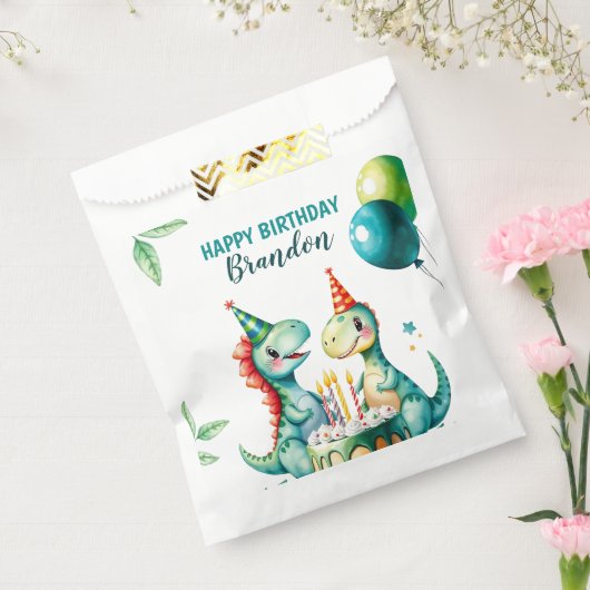 Waterverf Kleurrijke Trex Dinosaurus 1e Verjaardag Bedankzakje (Gezegeld)