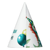 Waterverf Kleurrijke Trex Dinosaurus 1e Verjaardag Feesthoedjes (Achterkant)