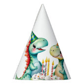 Waterverf Kleurrijke Trex Dinosaurus 1e Verjaardag Feesthoedjes (Links)